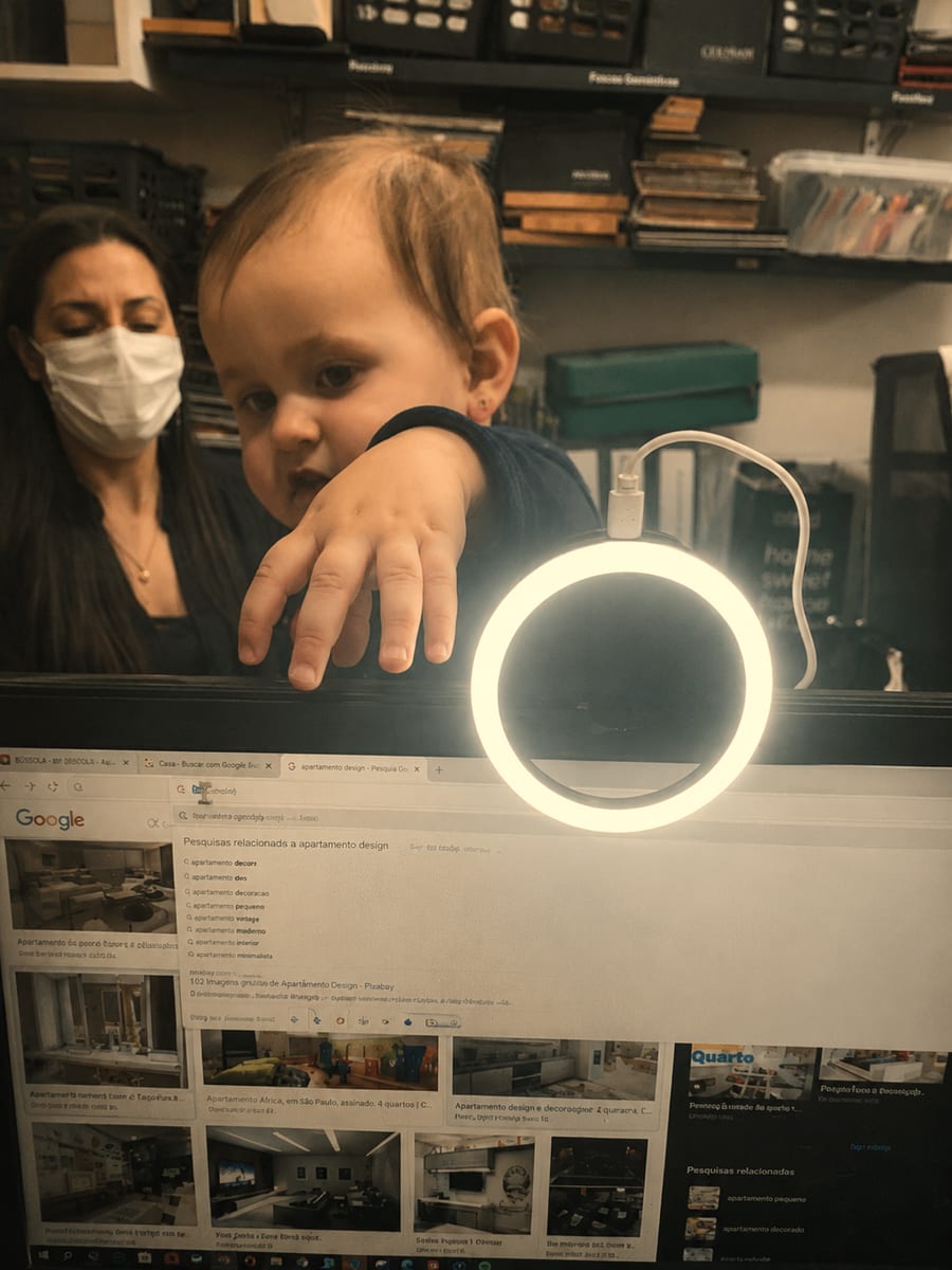 Rafa, sobrinha da Sara, espiando pela mesa no estúdio da INSIDE, 2022, acervo INSIDE