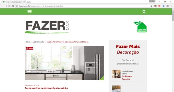 Print da coluna "Cores neutras na cozinha" da INSIDE em Fazer Mais