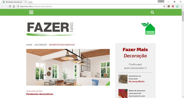 Print da coluna "Pendentes decorativos" da INSIDE em Fazer Mais · Leroy Merlin