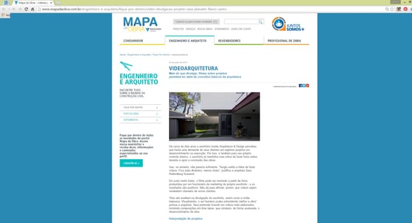 Print da matéria "Videoarquitetura: o perfil da INSIDE" publicada em Mapa da Obra · Votorantim, acervo INSIDE