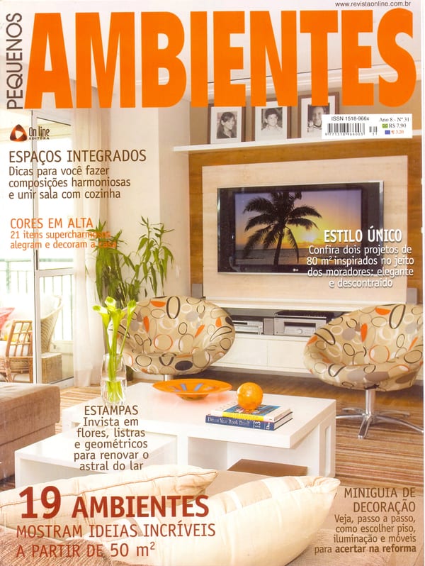 Capa da revista Pequenos Ambientes, publicação com projeto INSIDE, acervo INSIDE