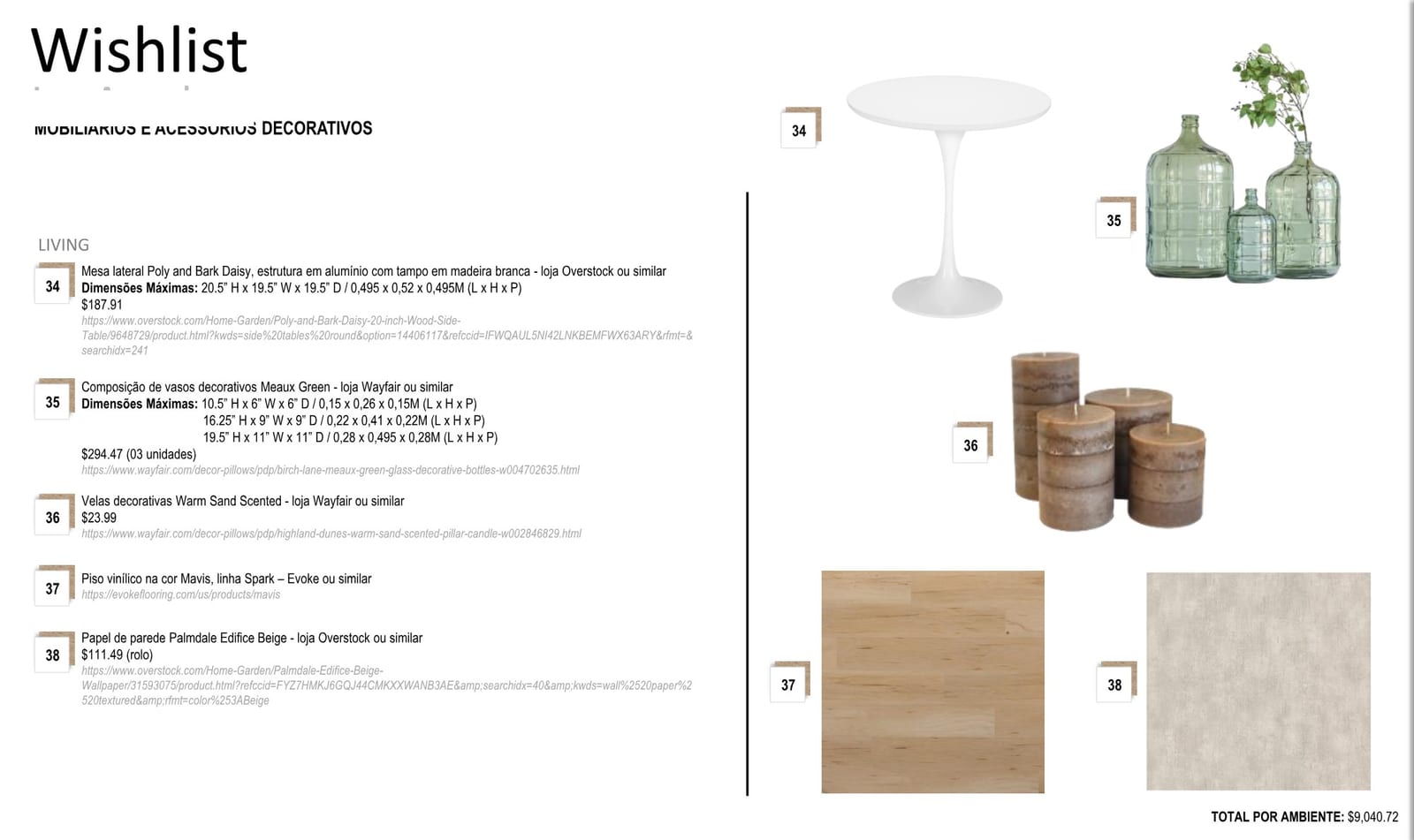 INSIDE spec sheet page 08: items, dimensions, stores and prices, Montana project