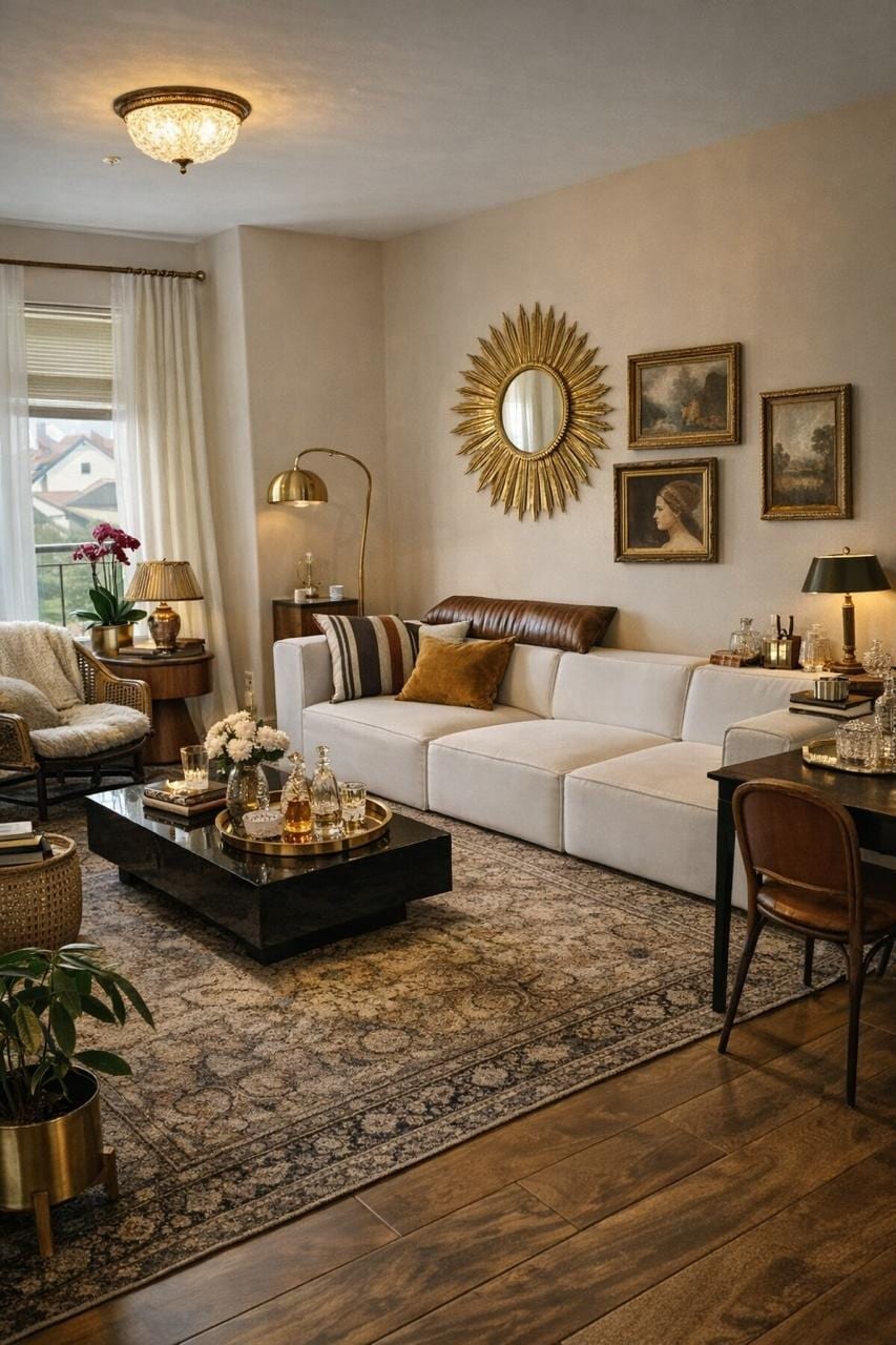 Classic-boho living room design visualization, New Jersey, USA
