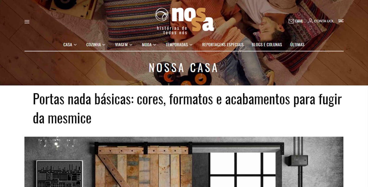 Primeira tela da matéria "Portas nada básicas: cores, formatos e acabamentos para fugir da mesmice"